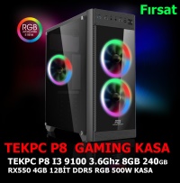 TEKPC P8 GAME I3 9100F 8GB 240GB RX550 4GB DDR5 128BİT 500W RGB GAMING KASA - 1
